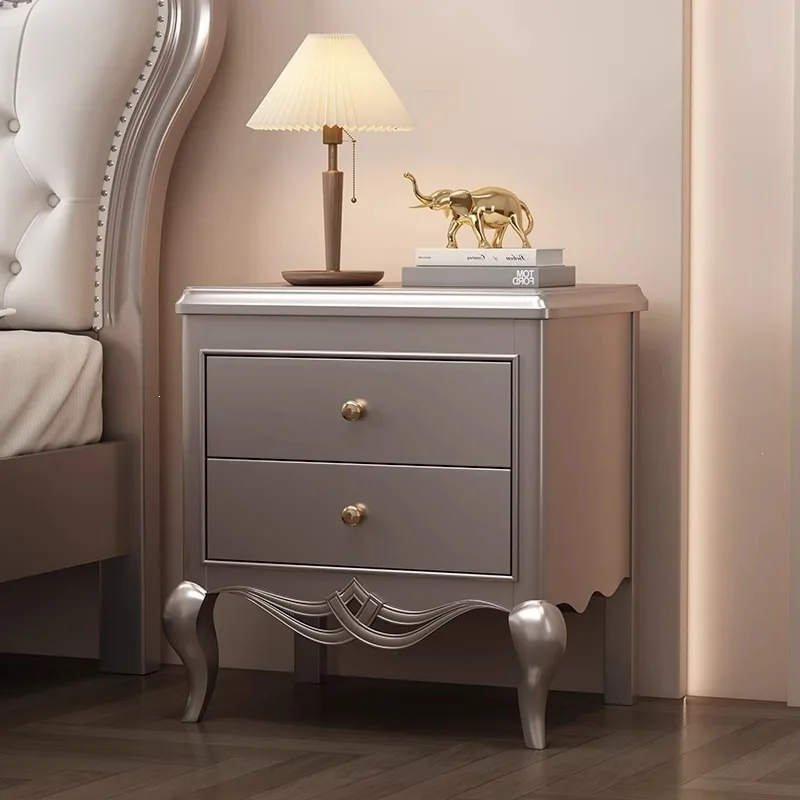 HYS American bedside table baking paint French light luxury European minimalist bedside cabinet solid wood modern simple locker