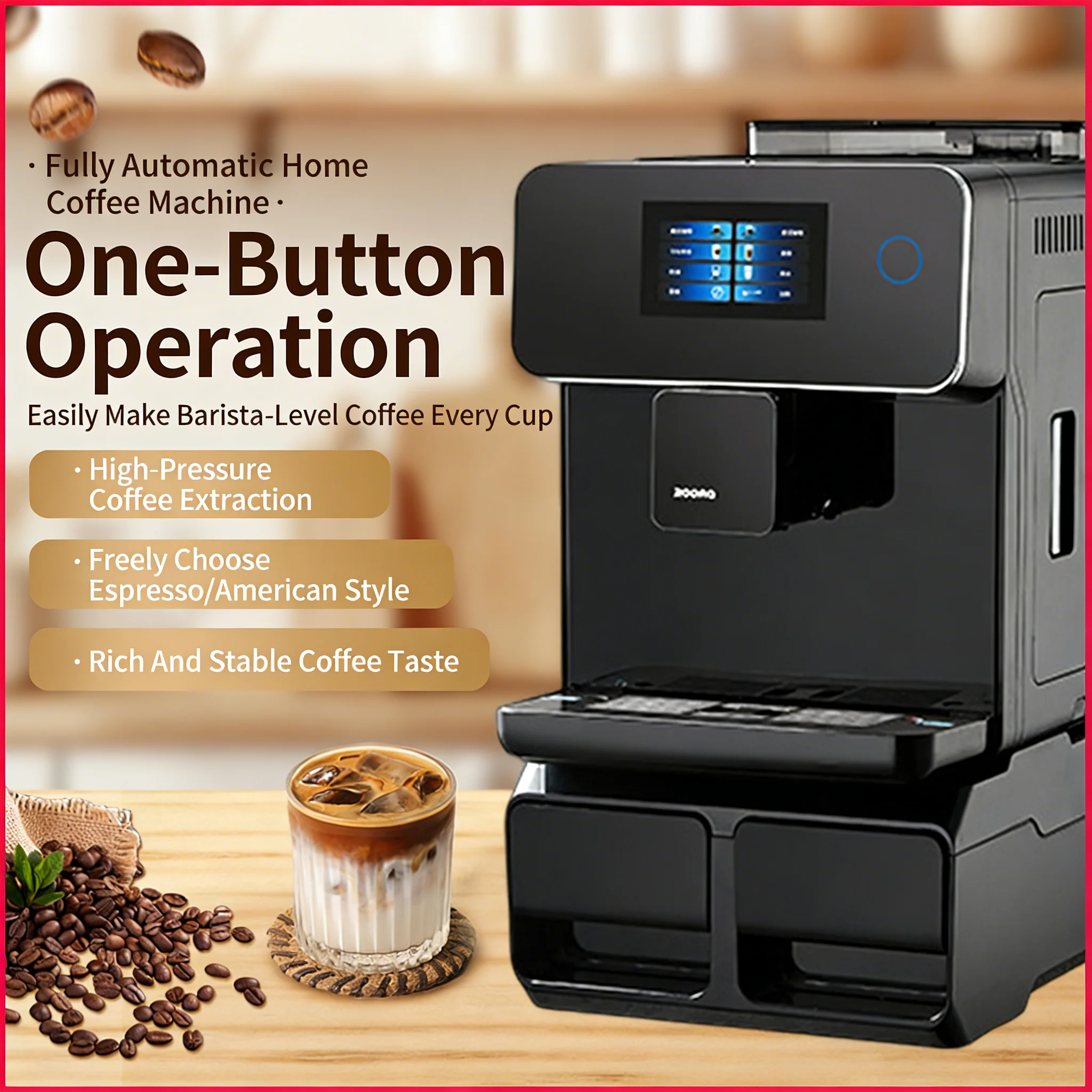 

Automatic Touch Screen A10 Coffee Maker Espresso & American All-in-One Bean-to-Cup Machine for Commercial Home Use
