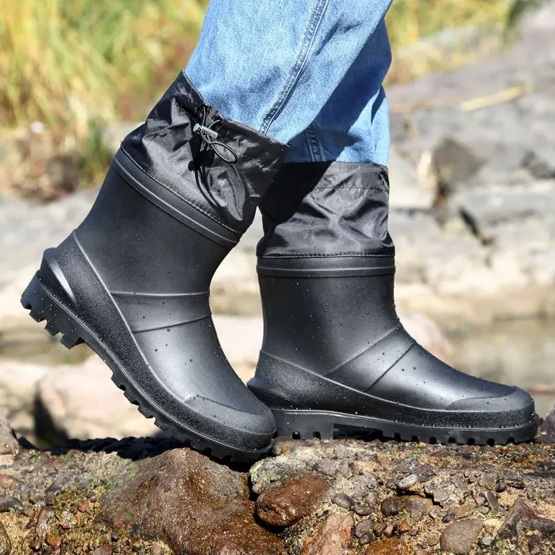 DurableRain Shoes Men's Short Tube Waterproof Shoes Non-slip Fishing Overshoes Velvet Water Boots Cotton Cover Silicone Shoes