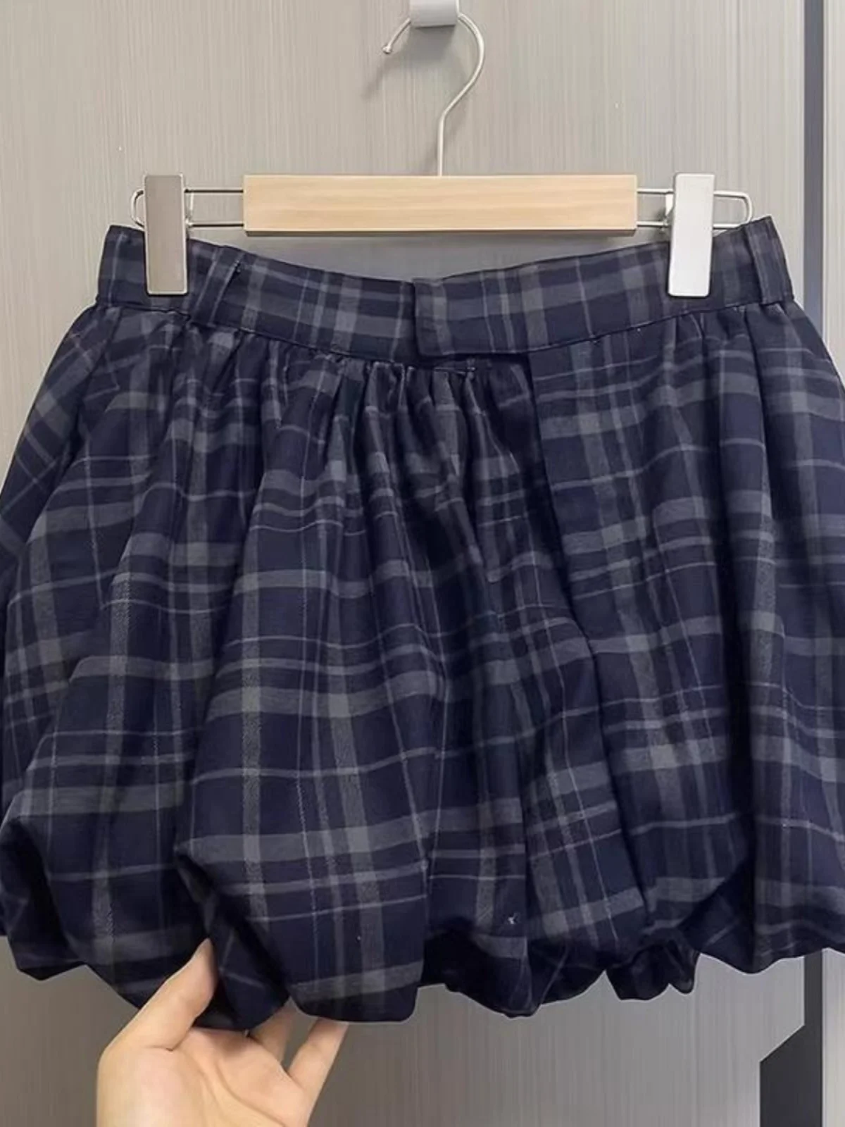 Jupe trapèze taille haute pour femmes, imprimé Floral, à carreaux, amincissante, bouffante, rétro, école, Hong Kong, printemps été