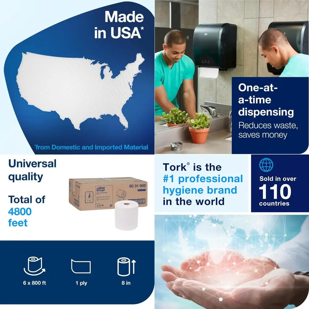 

Recycled White Paper Towel Roll, 100% Eco-friendly Fiber, 6 Packs x 800 Sheets