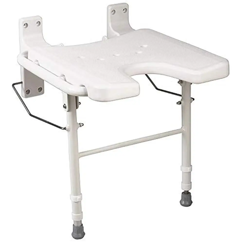 Fold Away Bath Chair Shower Seat Bench Adjustable Legs FSA HSA Eligible 16x16 White Seat Height 17.5-20.5 Inches EASY INSTALL