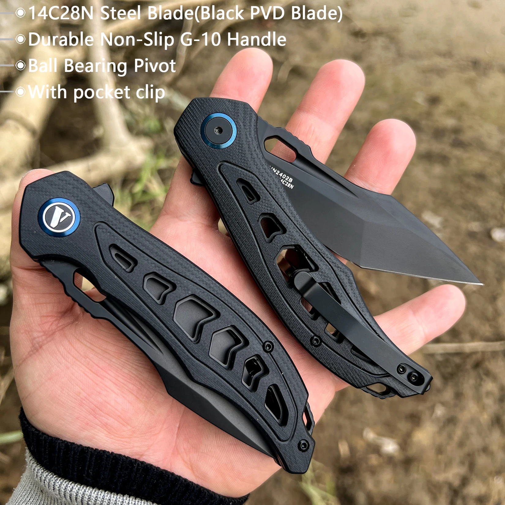 VNLA Pocket knife 14C28N steel sharp folding knife G10 handle knife Outdoor camping portable knife EDC tool knife Open express