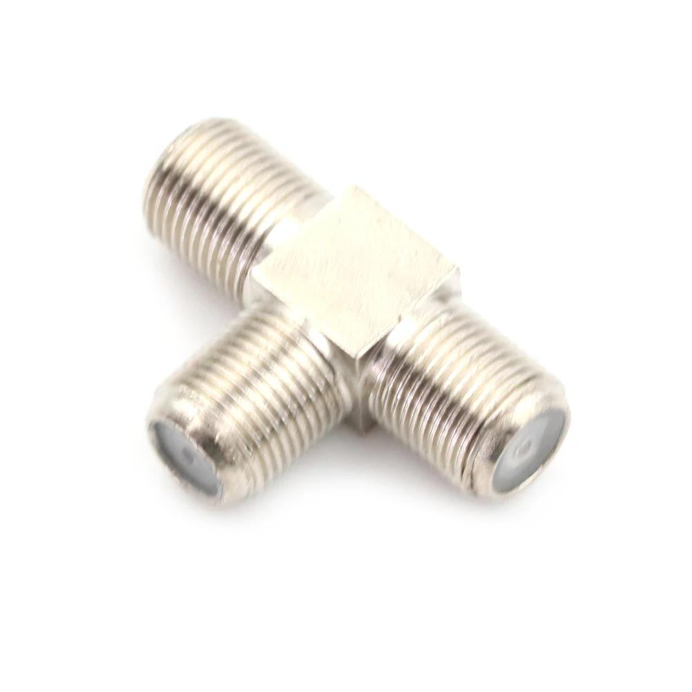 New Thread F Socket T Splitter Adaptor Cable TV Aerial Freeview Virgin Media Silver