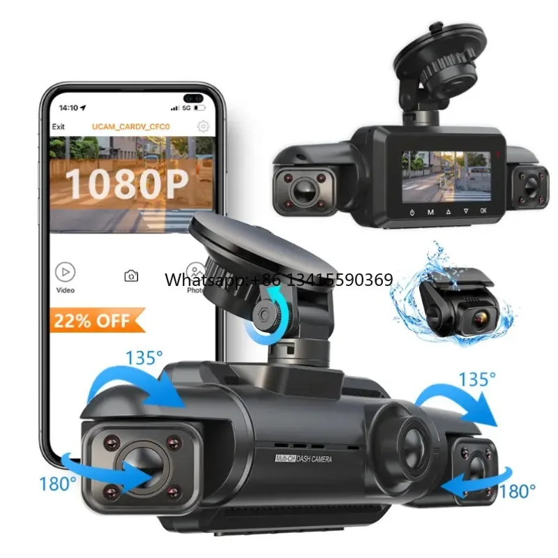 

360-градусный видеорегистратор, 4-канальный 1080p FHD автомобильный рекордер, супер ночное видение, 3,16-дюймовый IPS-экран, циклическая запись, парковочный Monior