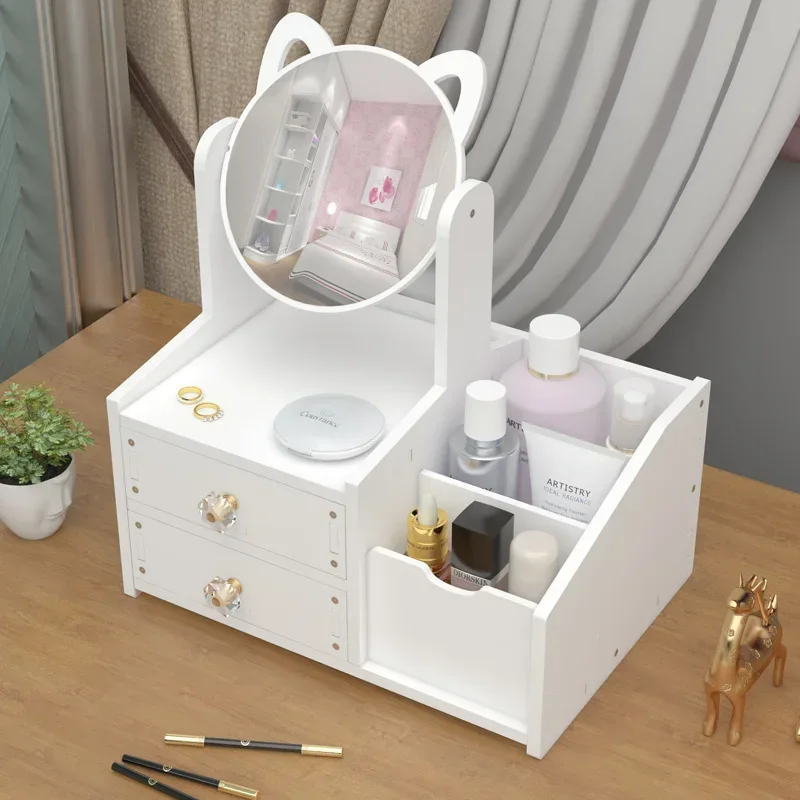 Makeup Mirror Portable Desktop Dressing Table Simple Mirror with Storage Box to Organize Makeup cabinet organizer  drawer