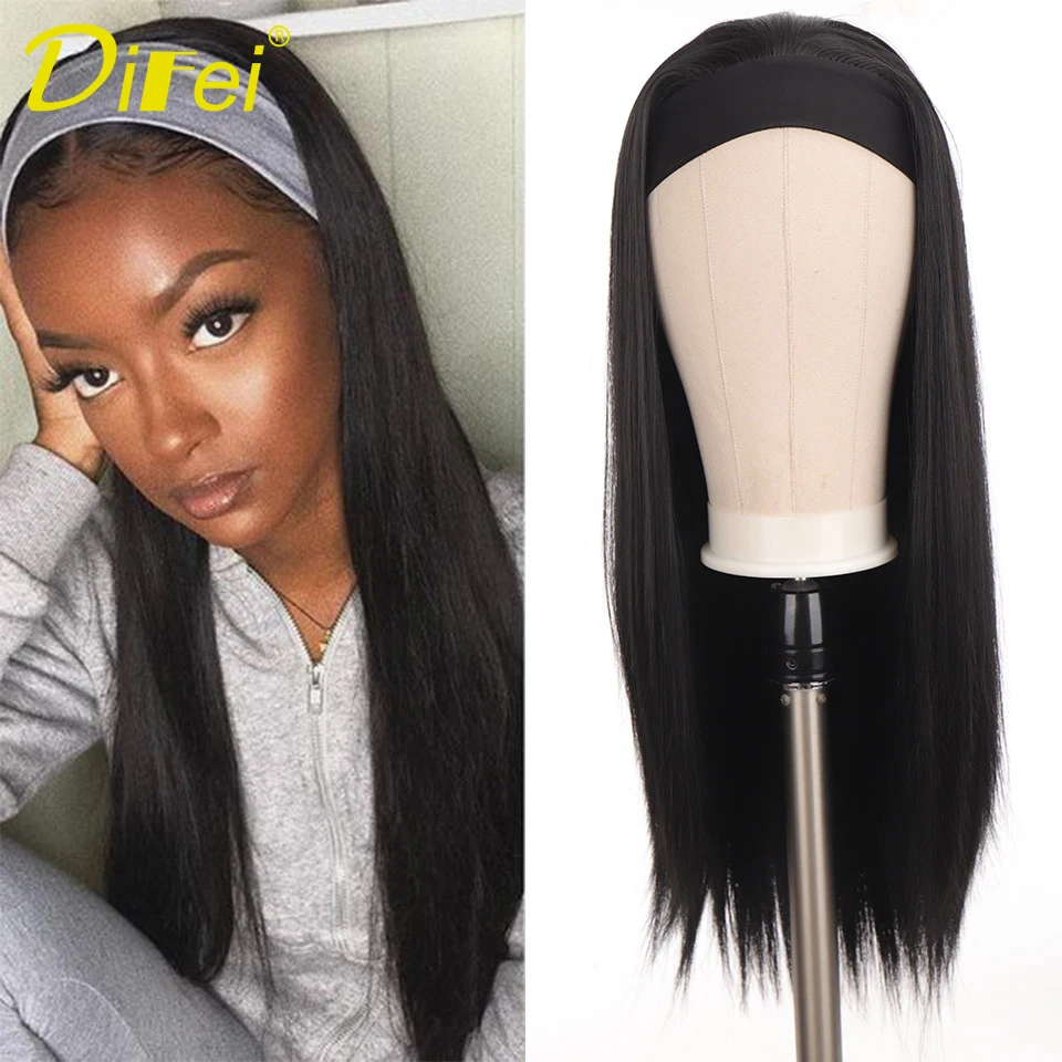 DIFEI Synthetic Hairband Wig Women's Straight Hair Scarf Half Scarf Wig Casual Style Hook And Loop Hairband Wig