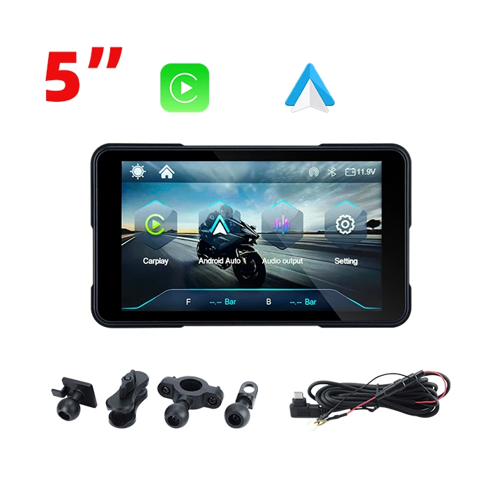 EKIY 5 Inch Motorcycle Screen Motorcycle Carplay Wireless CarPlay Android Auto Screen Mirroring Display Portable Motorcycle GPS