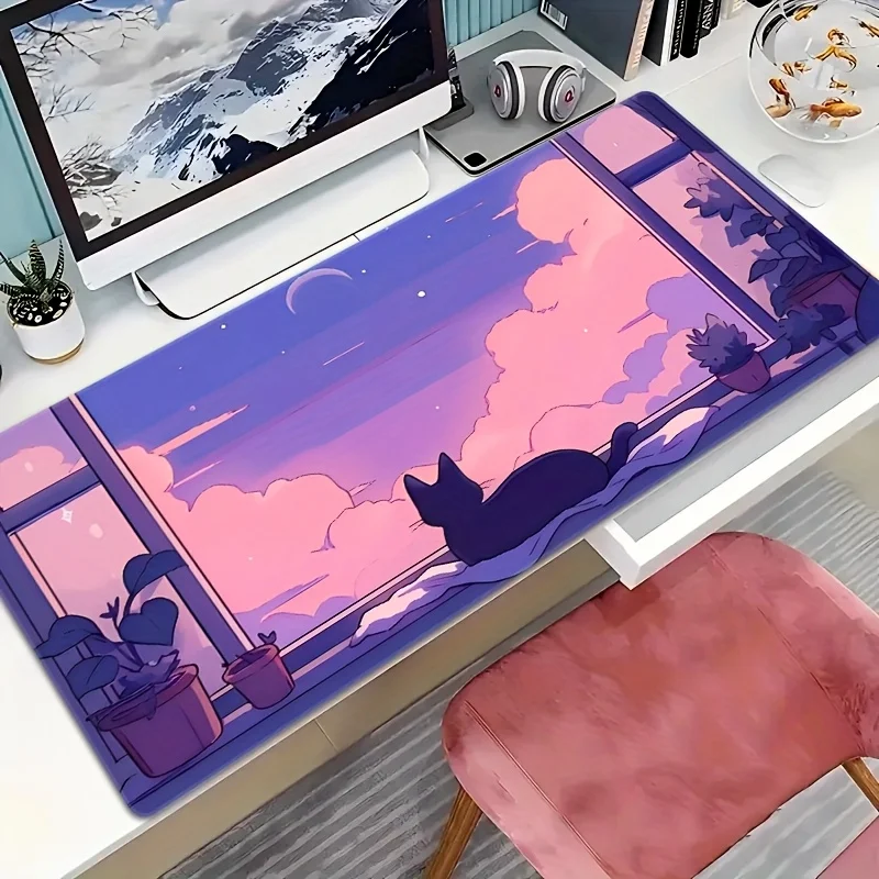 

Purple Sky Window Cat Mouse Pad Large Rubber Anti-slip PC Desk Accessories Mousepad for Office and Gamer Keyboard Mats Decor Mat