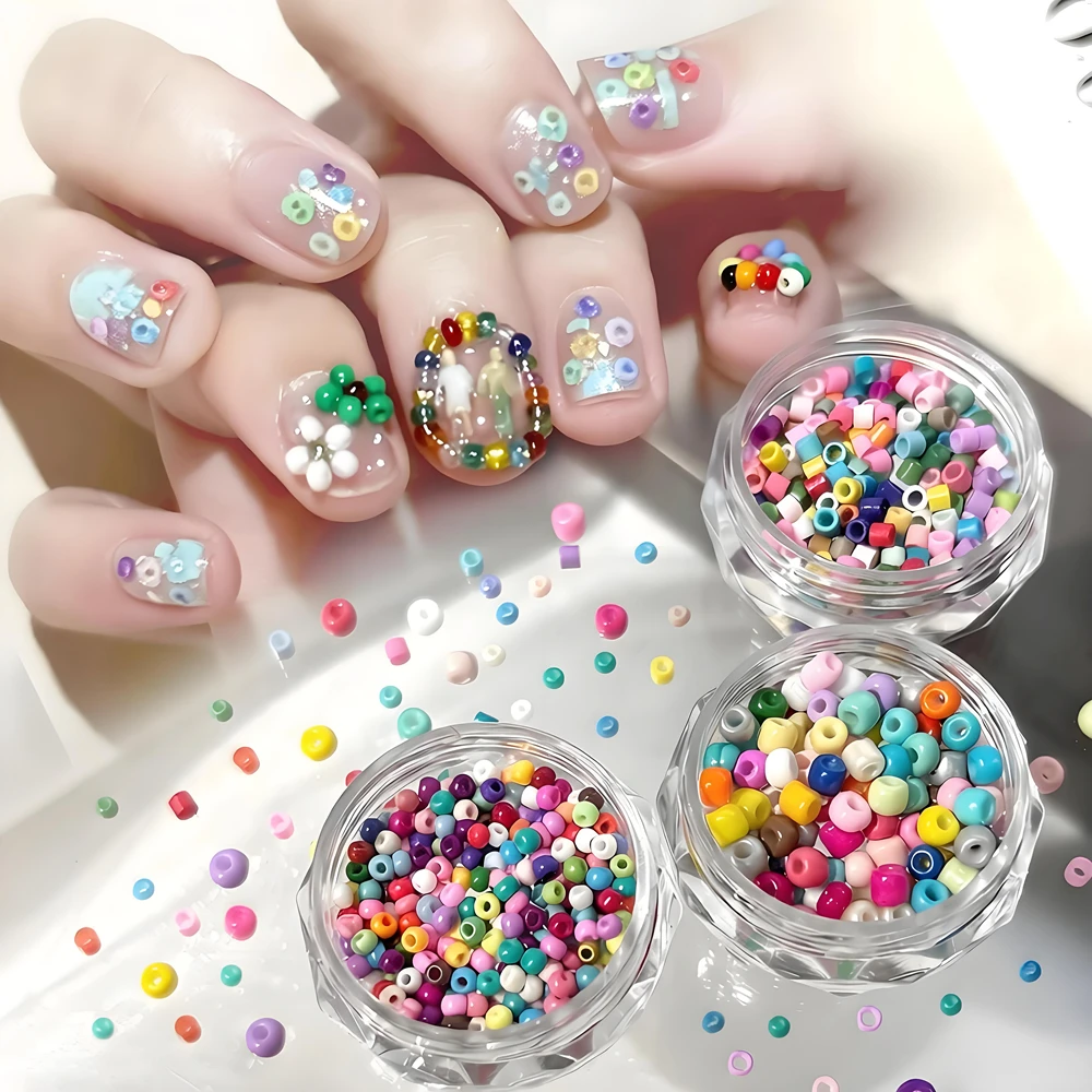 

2 Pots Dopamine Colored Perforated Nail Millet Beads Rhinestone Accessories For Nail Art Decoration Manicure Supplies Material