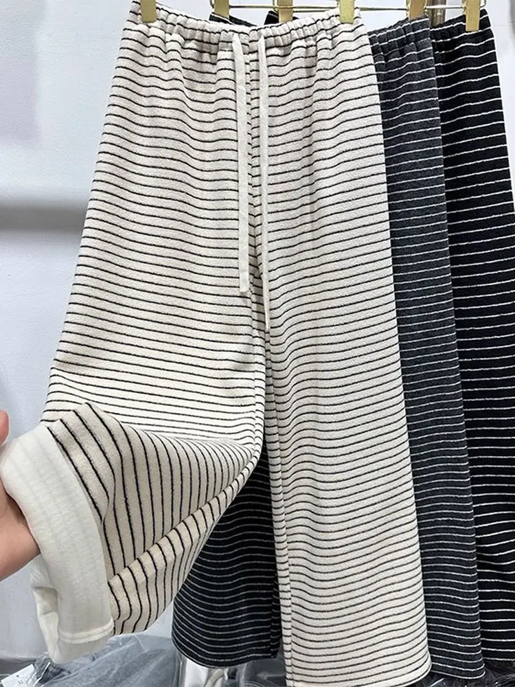 plus Size Fce Lined Wide Leg Sweatpants High Waist Straight Cut Floor Length Casual Trousers for Women Autumn Winter