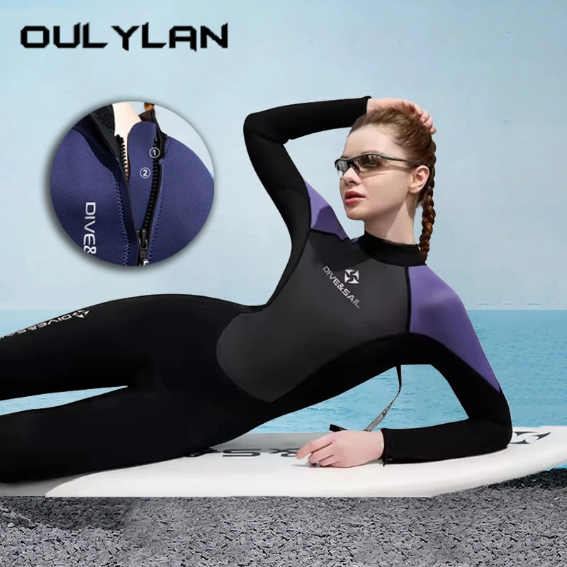 

Oulylan 3MM Men Neoprene Wetsuit Long Sleeved Full Body Diving Suit Women Thickened Warm Surfing Suits Color Blocked Wet Suit