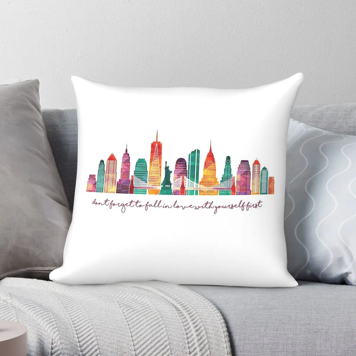 Fall In Love With Yourself Square Pillowcase Polyester Linen Velvet Printed Zip Decorative Home Cushion Cover Wholesale
