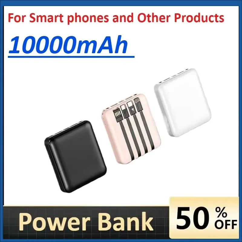 Mini Compact Portable Power Bank 10Ah Mobile Phone Charger Built-In Type-C/ Micro/Suitable for Smart phones and Other