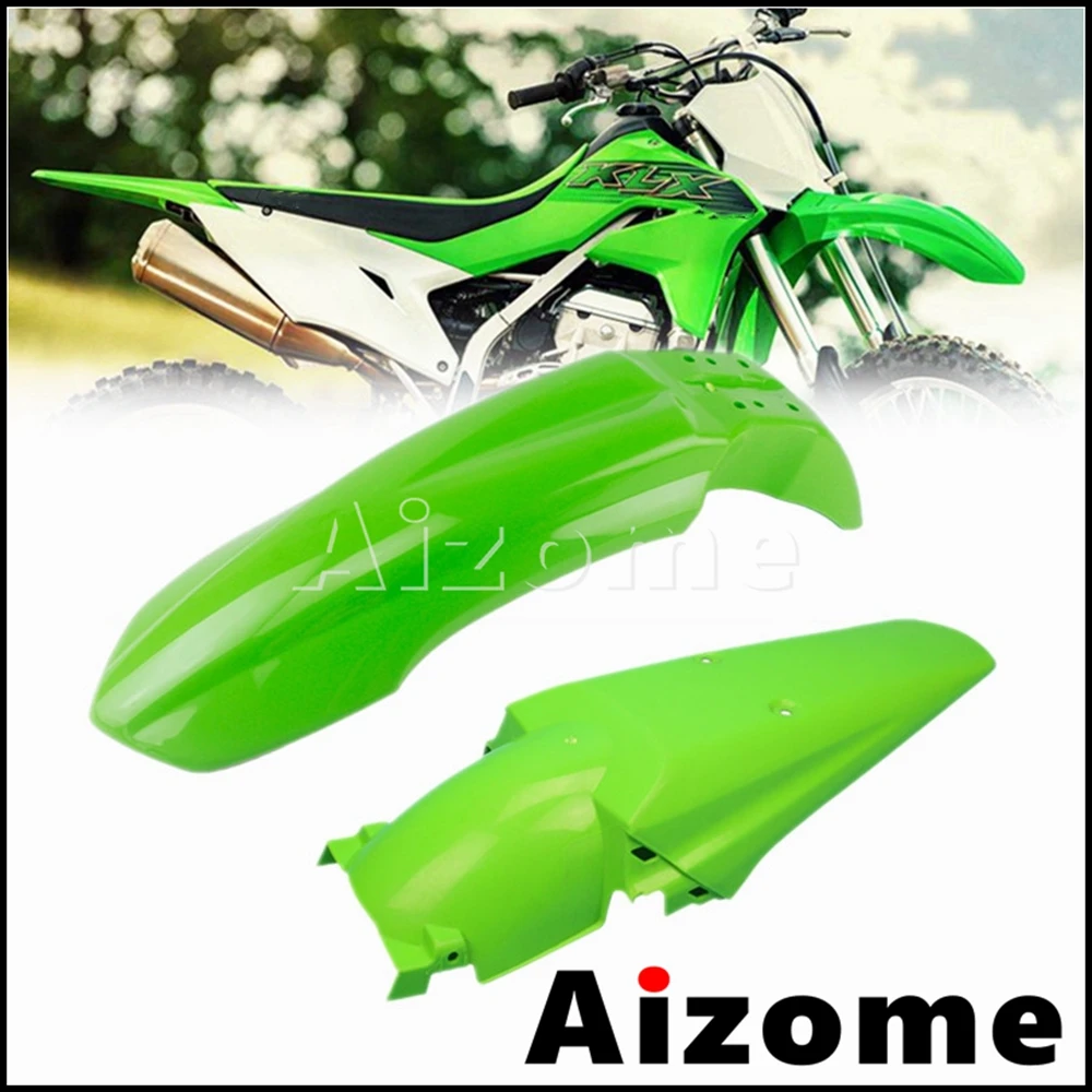 Green Motocross Fender Front Rear Off Road Mud Guard For Kawasaki KLX 250S 230 140 110 L KX 450 250 140 85 65 Dirt Bike Mudguard