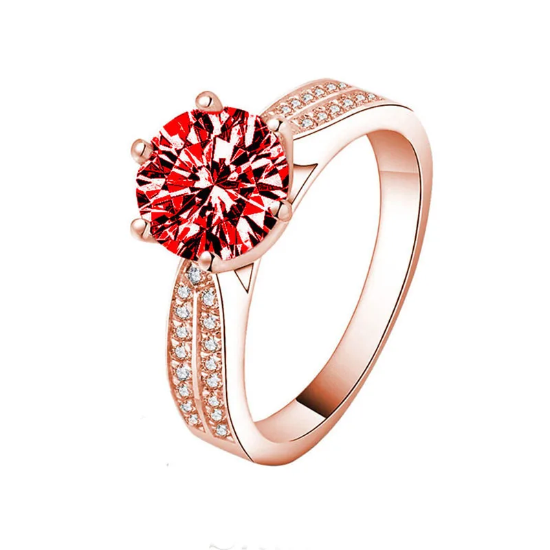 Hot six claw garnet crystal size ring female European and American fashion ruby ring full of diamond elegant match