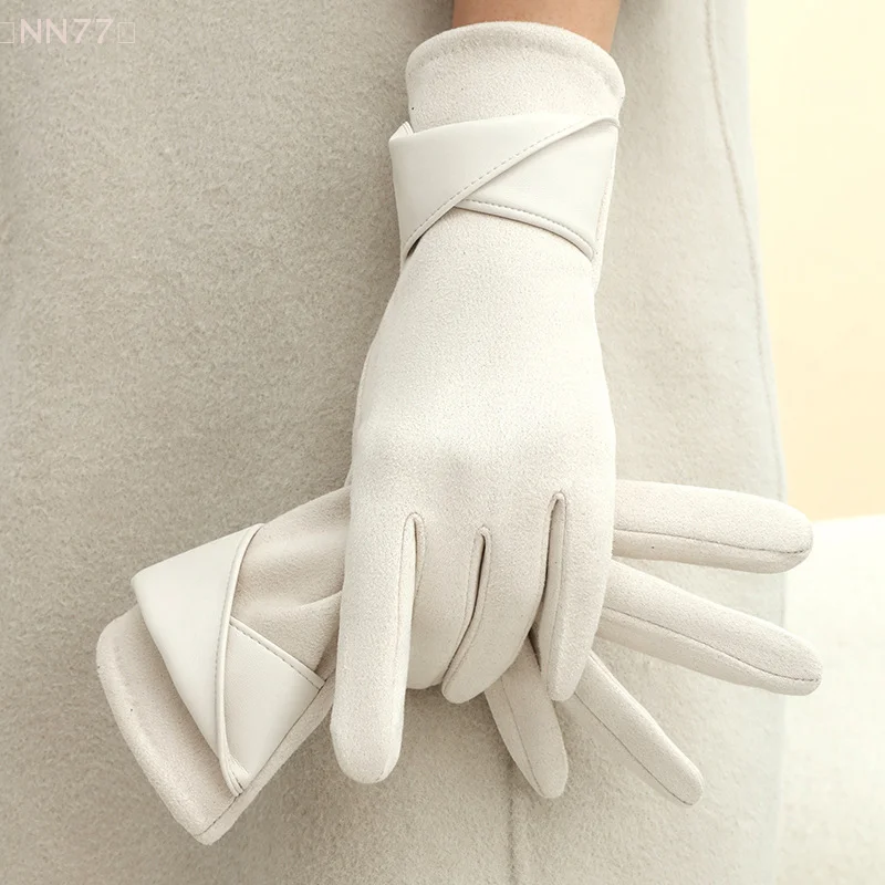 1 par de guantes de gamuza para mujer, guantes de terciopelo de invierno, elegantes guantes para pantalla táctil, conducción, mantener el calor, regalo de Navidad al aire libre