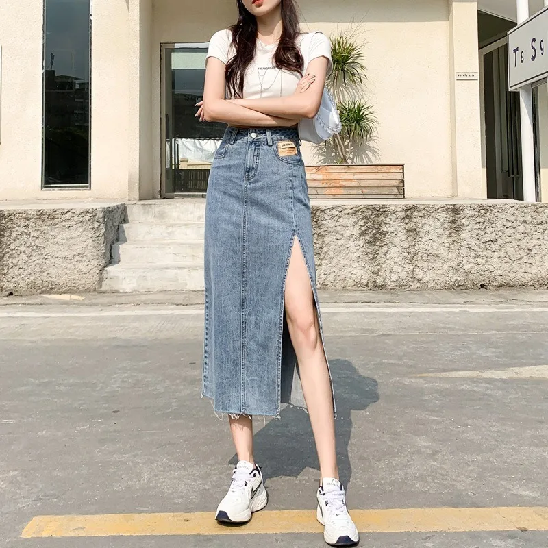 

Jeans Skirt Women Denim Long Skirts Summer 2023 Vintage Maxi Skirt Side Split Denim Skirt Women Long Korean Midi Skirt Y2k