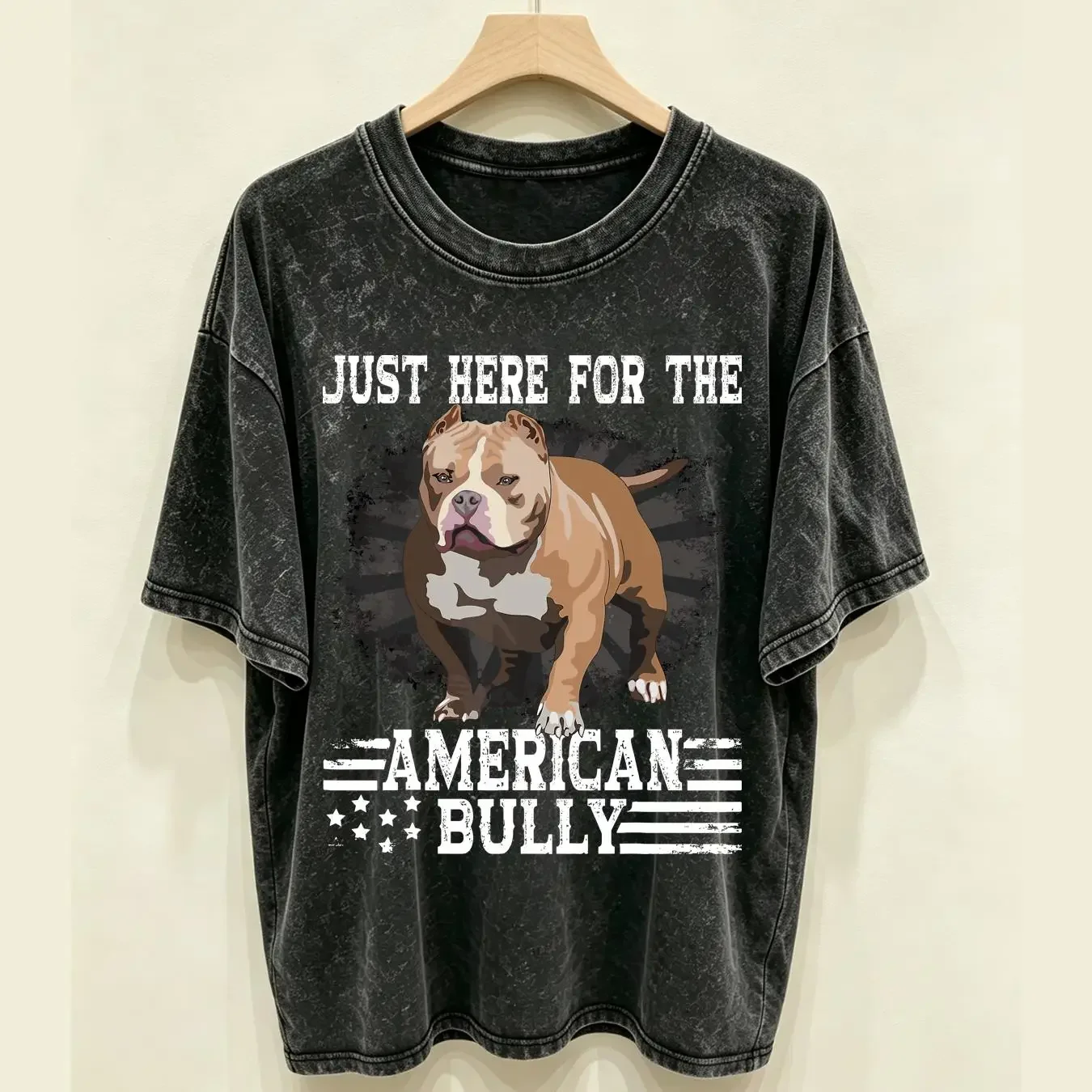 washed T Shirt Bully XL Pitbull Fan Just Here For The Dog American  vintage Washed homme Slightly Soft Top For Everyday Wear