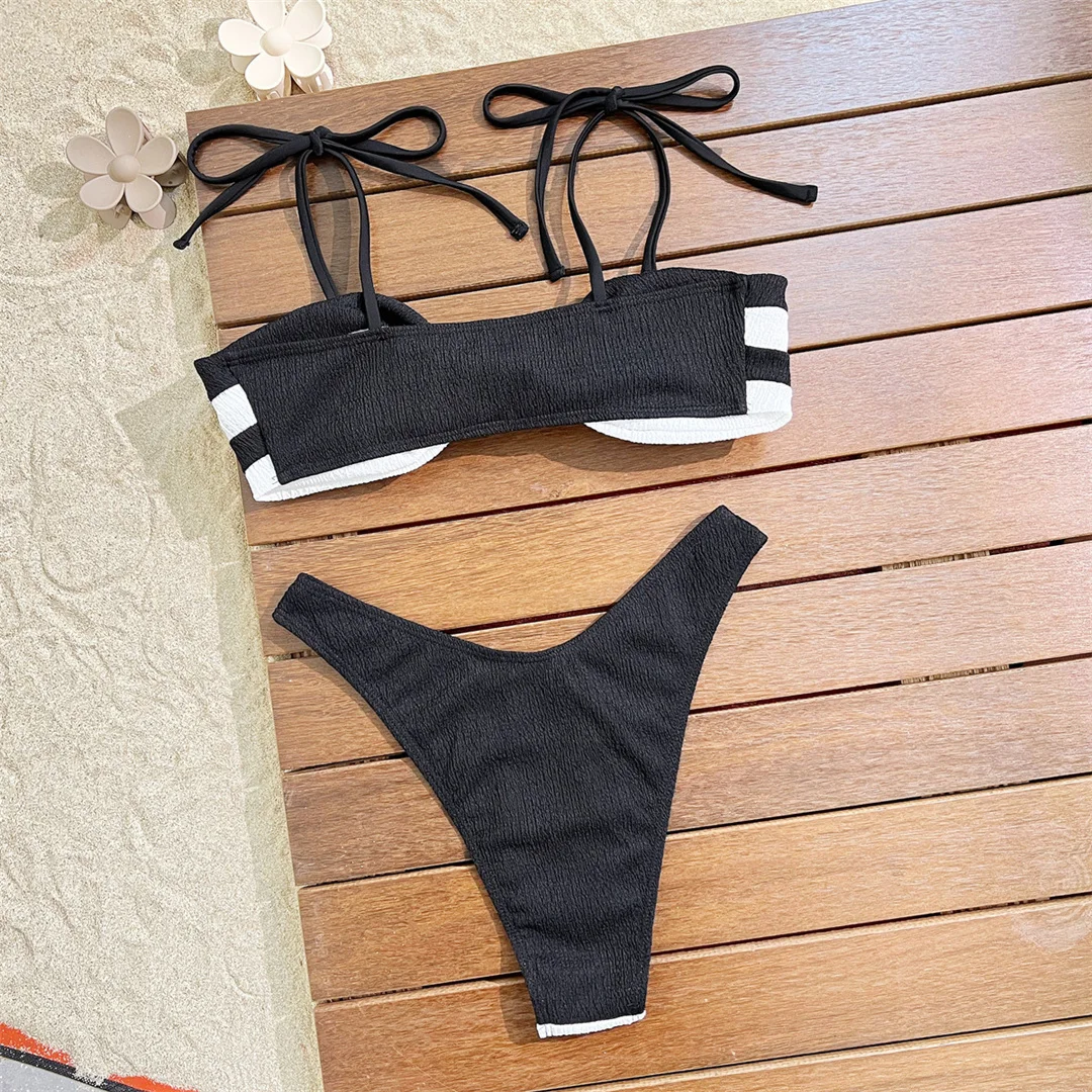 Geknoteter Bikini mit hohem Beinausschnitt, Damen-Badeanzug, zweiteiliges Bikini-Set, gepolsterter Badeanzug, Badebekleidung, Schwimmanzug V6712 – Detail 7