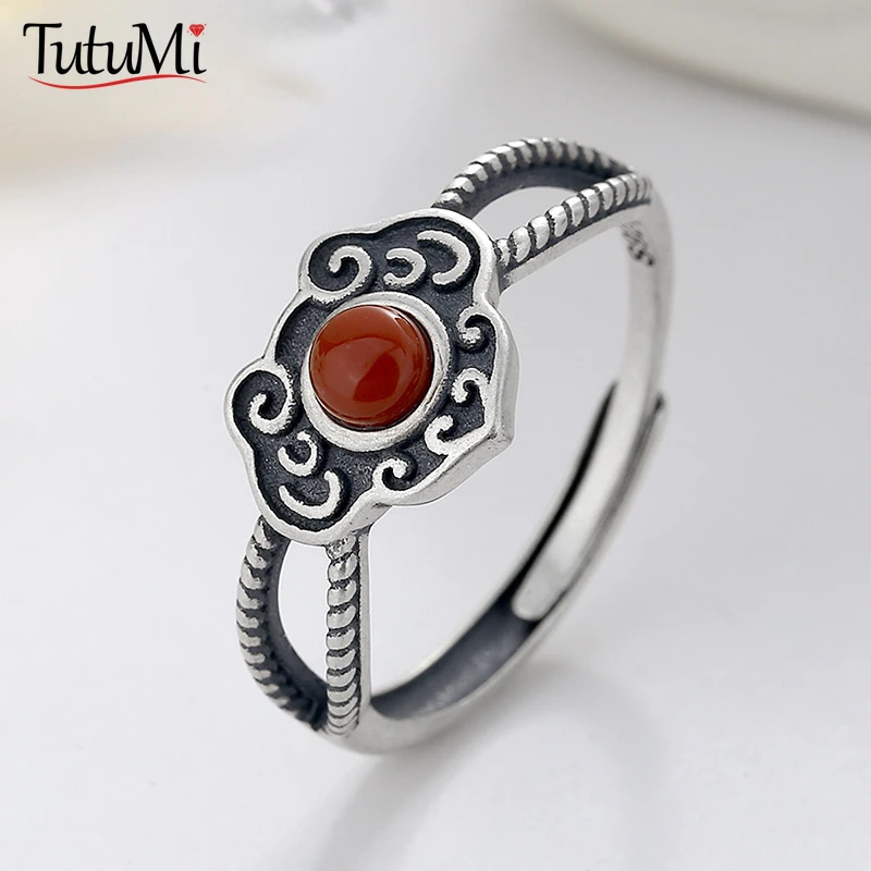 

Ethnic Style Ring Adjustable Ring Women's Vintage Silver Good Luck Gathering Money Party Jewelry Gifts