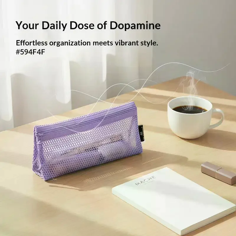 Breathable Mesh Zipper Storage Pouch Visible Large Capacity For Stationery Cosmetics Cables Travel