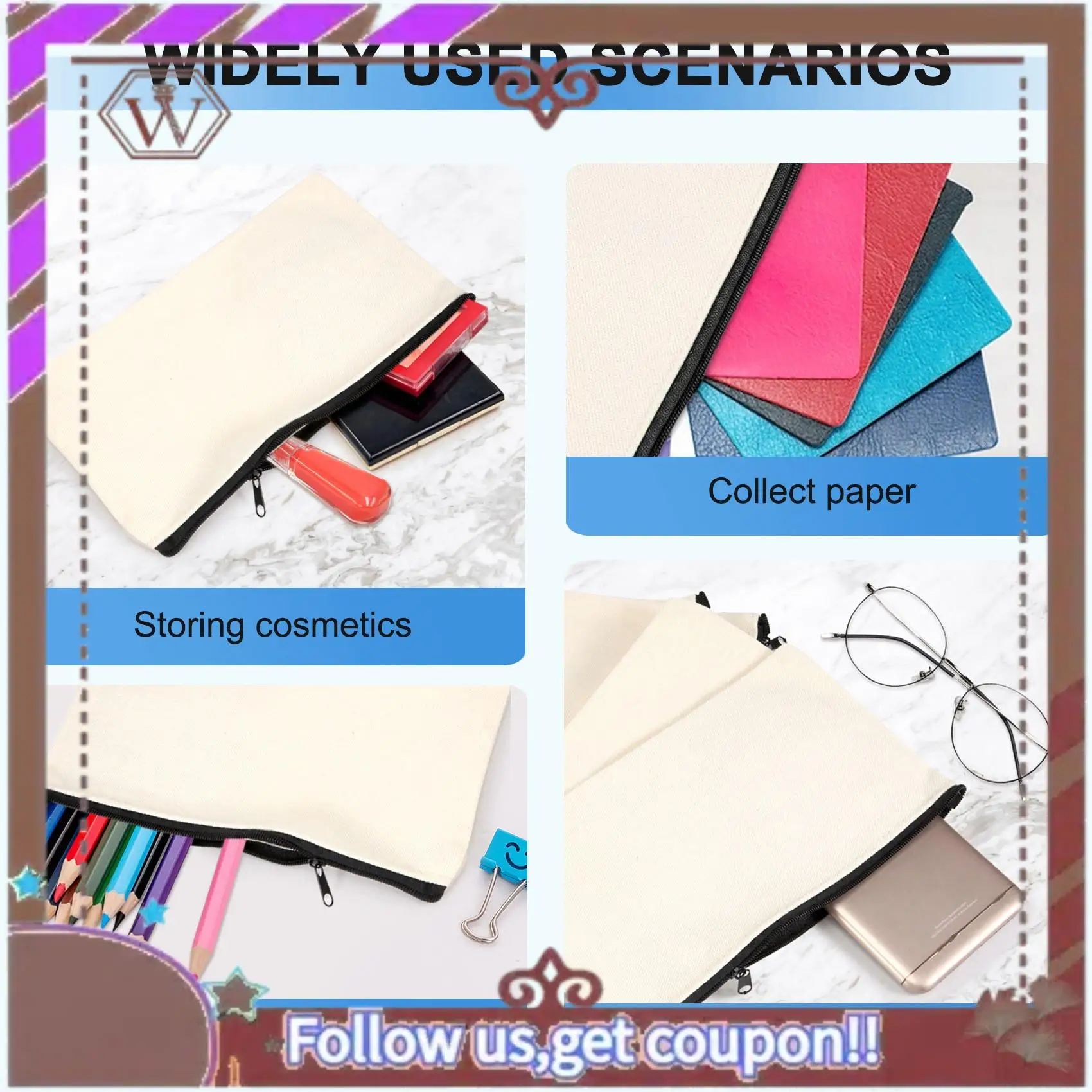 ABBG-50Pcs قماش سستة حقيبة مقلمة حقيبة مستحضرات التجميل حقيبة فارغة DIY بها بنفسك الحرفية حقيبة حقيبة مستحضرات التجميل حقيبة مستحضرات التجميل لتقوم بها بنفسك الحرفية المدرسة