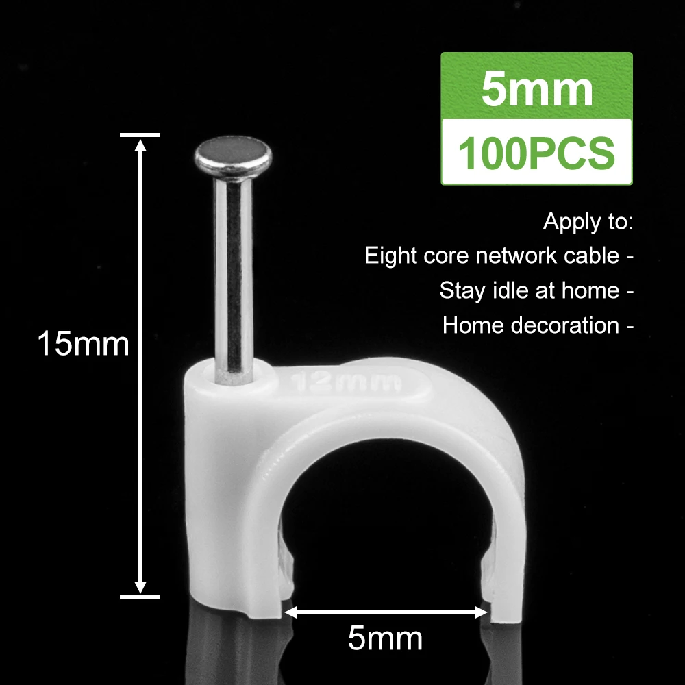 100 Stück Kreis Nagel clip Draht Management Clamp weiß Befestigung runde Stahl nagel Wandbehang Kabel clips 4/5/6/7/8/9/10/12mm
