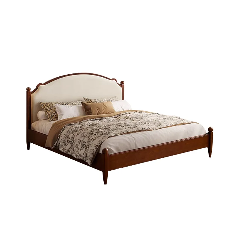 

French retro bed 1.85 meters household double bed, small apartment pine all solid wood