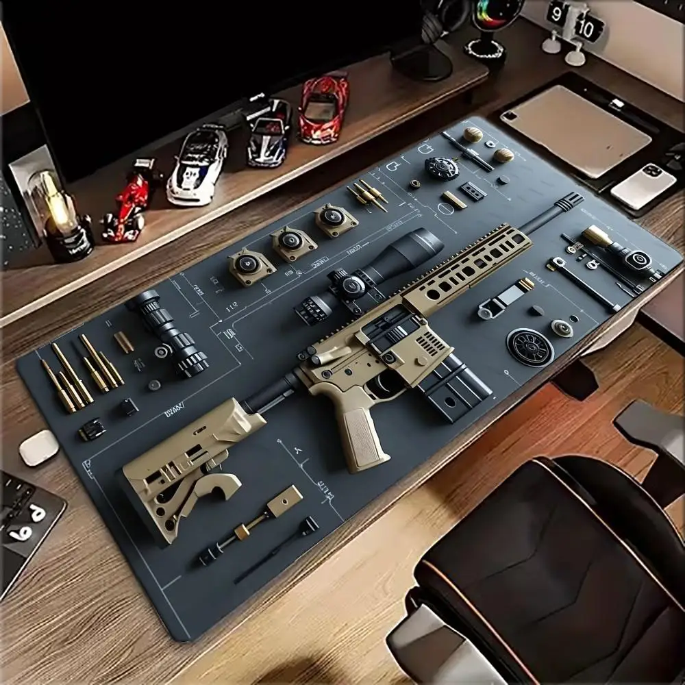 Desert Tan Tactical Rifle Breakdown Blueprint Large Extended Mouse Pad  Gaming Desk Pad Non Slip Office Extended PC Keyboard Mat