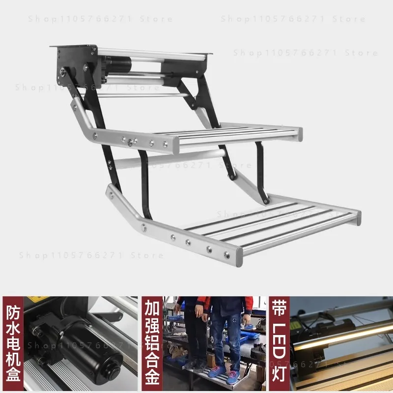 12V Manual RV Step Folding Camper Step with LED Light Strip Bar 44cm Step Board Length Motorhomes Campers Caravans