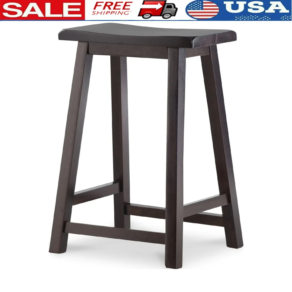 

Classic 24 Inch Backless Saddle Stool Indoor Counter Height Bar Stool Dark Brown Wood Durable Comfortable Design Home Use