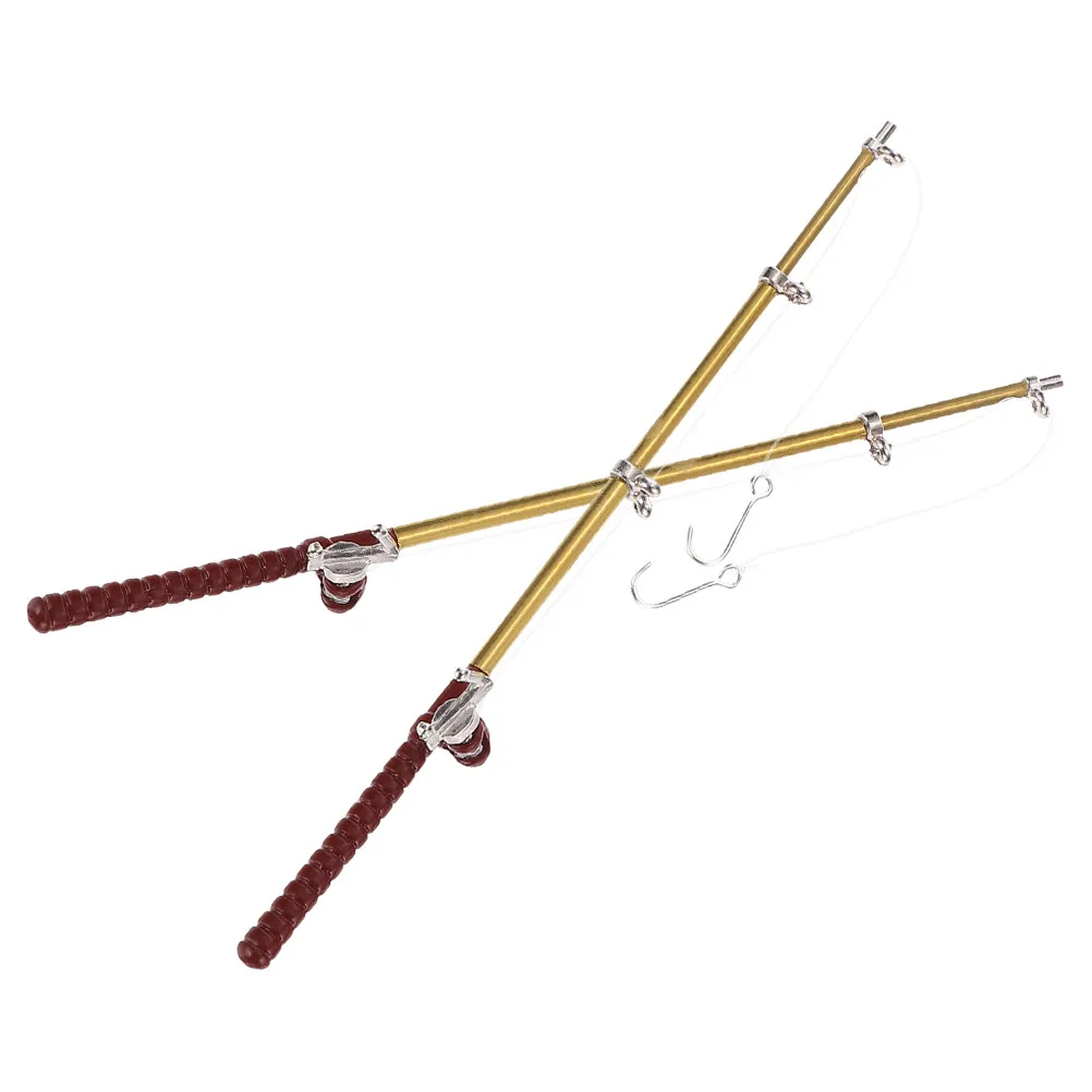 

2Pcs Miniature Fishing Rod for Dollhouse Decor Realistic Tiny Fishing Pole Ideal Mini House Accessories Micro Landscape Bedroom