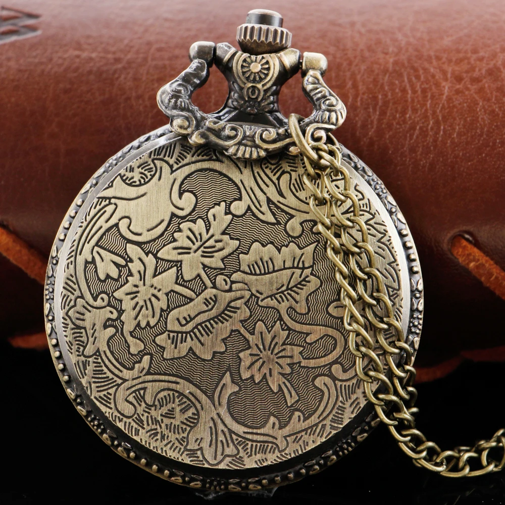 Vintage Tree Sculpture Arabic Digital Dial Quartz Steam Punk Pocket Watch Men's and Women's Necklace Pendant with Chain Gift