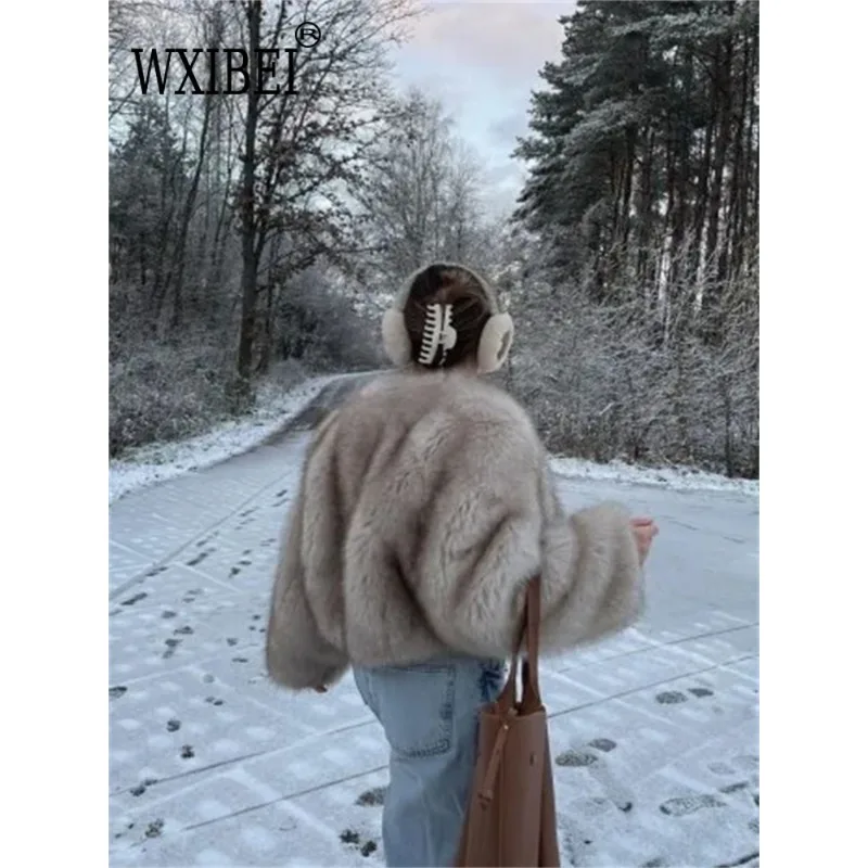 Mode Pluizige Faux Bont Jas Voor Vrouwen Winter Elegant Losse Lange Mouw Jasje Vrouwelijke Luxe Dikke Dame High Street Bovenkleding