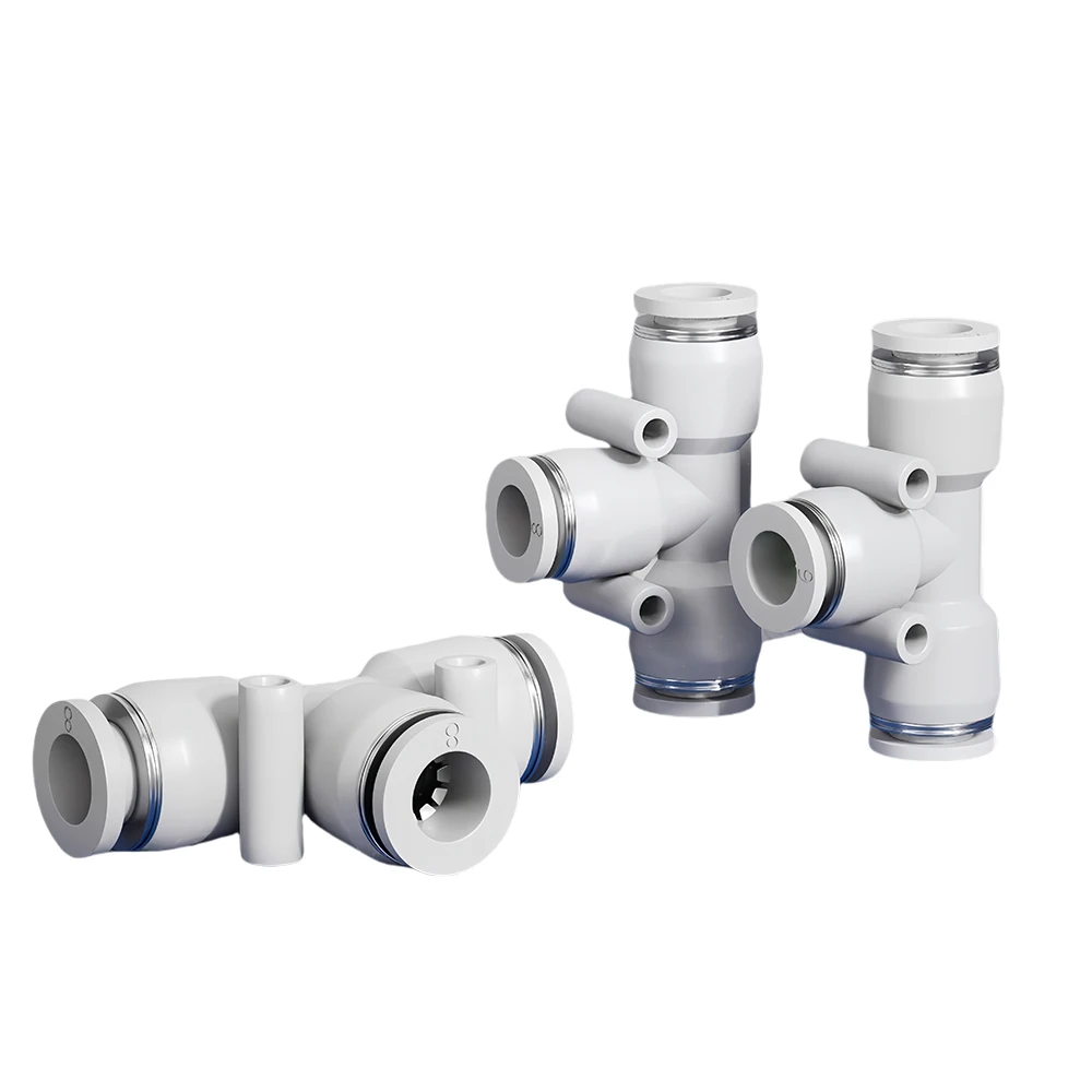 PE PEG White Pneumatic Quick Connector Tee Variable Diameter T-shaped Plastic PU Air Pipe 6 8 12 14 16mm PEG8-6-8 10-8 12-10-10