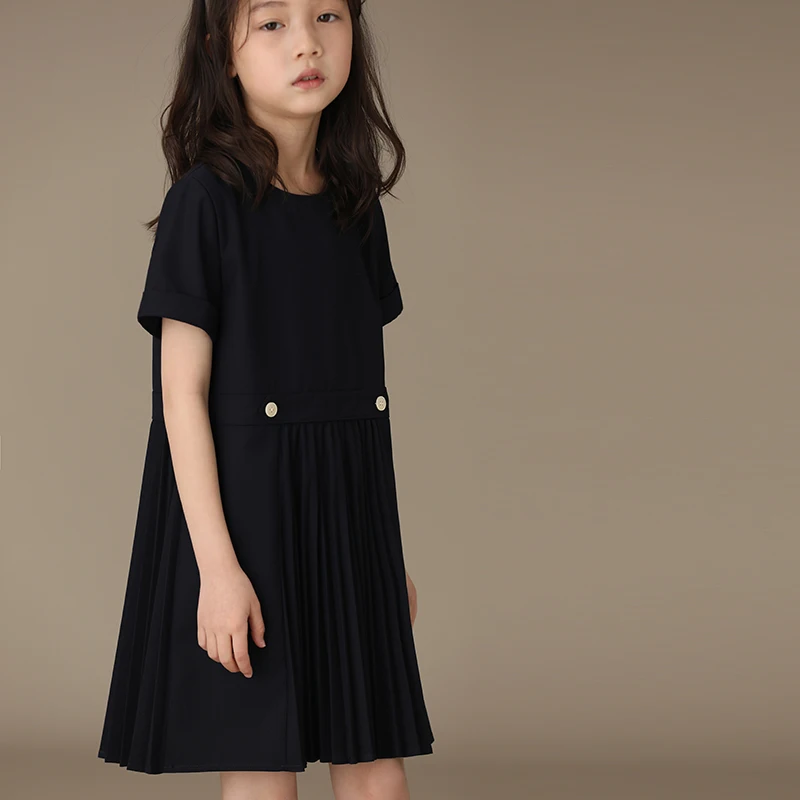 

kids clothes girl kids dress girl summer dress sundress Japanese Preppy Style A-line pleated skirt short-sleeved skirt girl