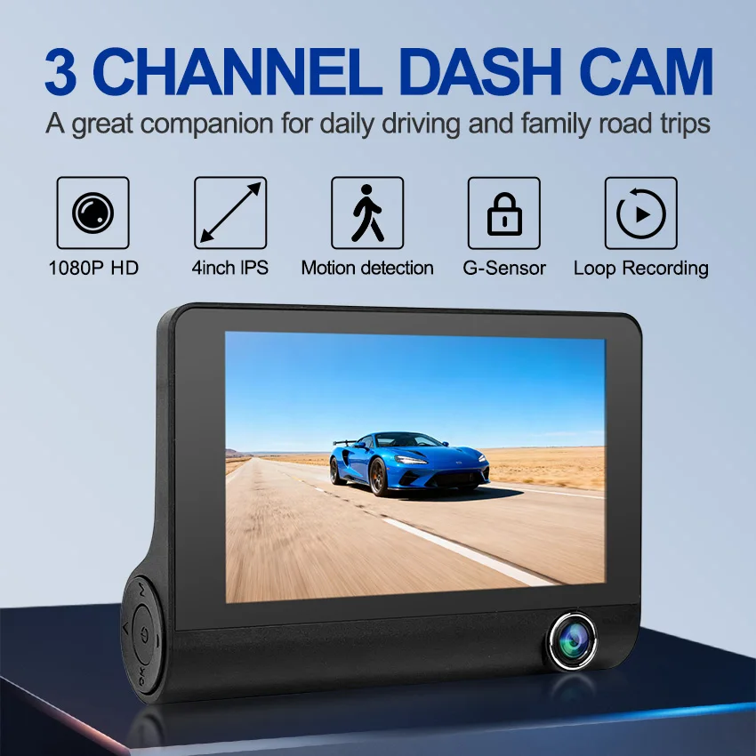 

4-дюймовый видеорегистратор 1080P HD с функцией ночного видения, записью спереди, сзади и внутри салона, инфракрасной подсветкой и возможностью зарядки от автомобиля, камера заднего вида