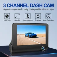 Cámara para Coche de 4 Pulgadas, Grabadora de Conducción 1080P HD, Visión Nocturna Infrarroja Delantera, Interior y Trasera, Cámara de Marcha Atrás con Carga para Coche