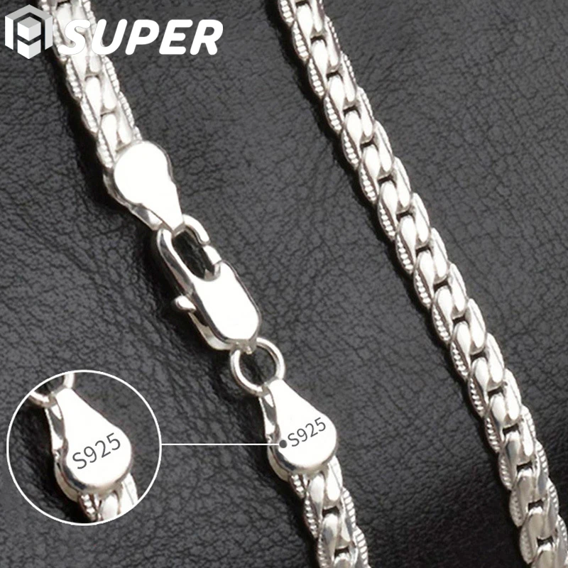 S925 Sterling Silver 6mm Full Sideways Necklace 8/18/20/24 Inch Chain for Woman Men Fashion Wedding Engagement Jewelry