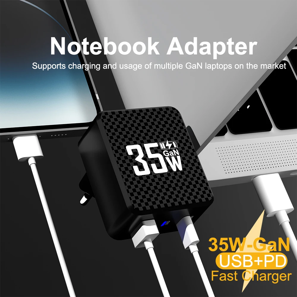 2 Ports Mini 35W GaN USB Typ C Ladegerät QC3.0 Tragbares Schnellladen für iPhone 14 Pro Xiaomi 13 Samsung KR/EU/US/UK Stecker – Detail 1