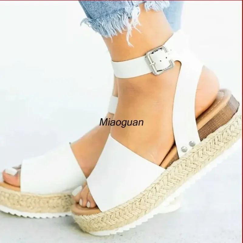 Women\'s Espadrilles Casual Sandals Slip on Suede Sandalias New Summer Striped Platform Wedges Woman Mules Breathable Large Size