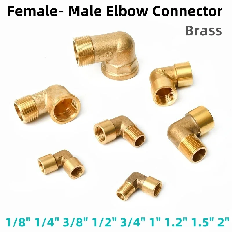90 Degree Brass Elbow Connector Pipe Fittings Male Female Thread BSP 1/8 1/4 3/8 1/2 3/4 1