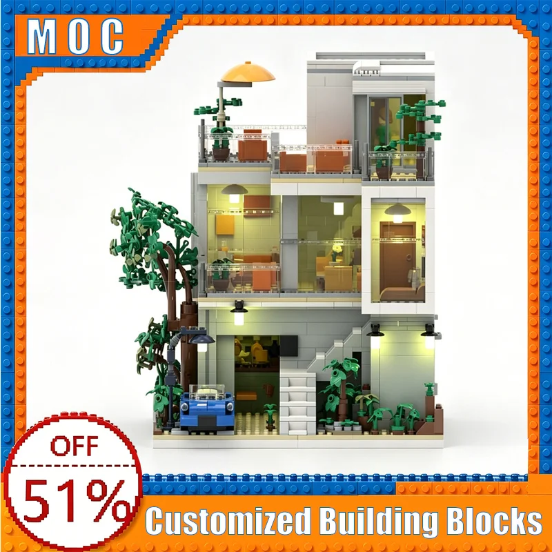 NEW 1583 Parts Modern Villa Modular Building Model Building Blocks Assembly Educational Toy Creative Home Display Birthday Gifts