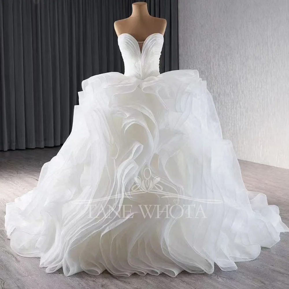 Elegant Sweetheart Sleeveless Lace Up Back Ruffles Customizable Wedding Dress