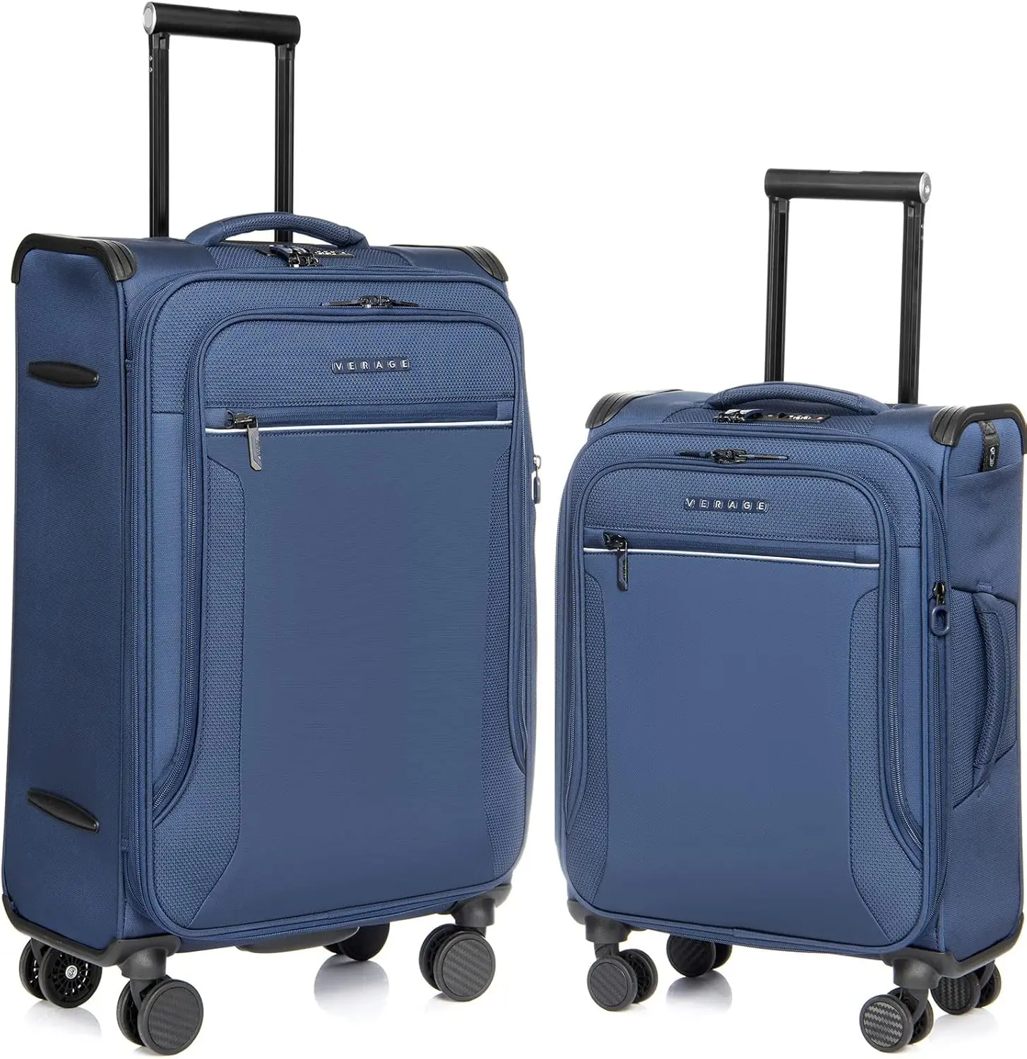 Toledo 2 Pieces Luggage Sets, Softside Expandable Spinner Wheel Suitcase With Flashlight, Navy, 2-Piece Set(20/29)