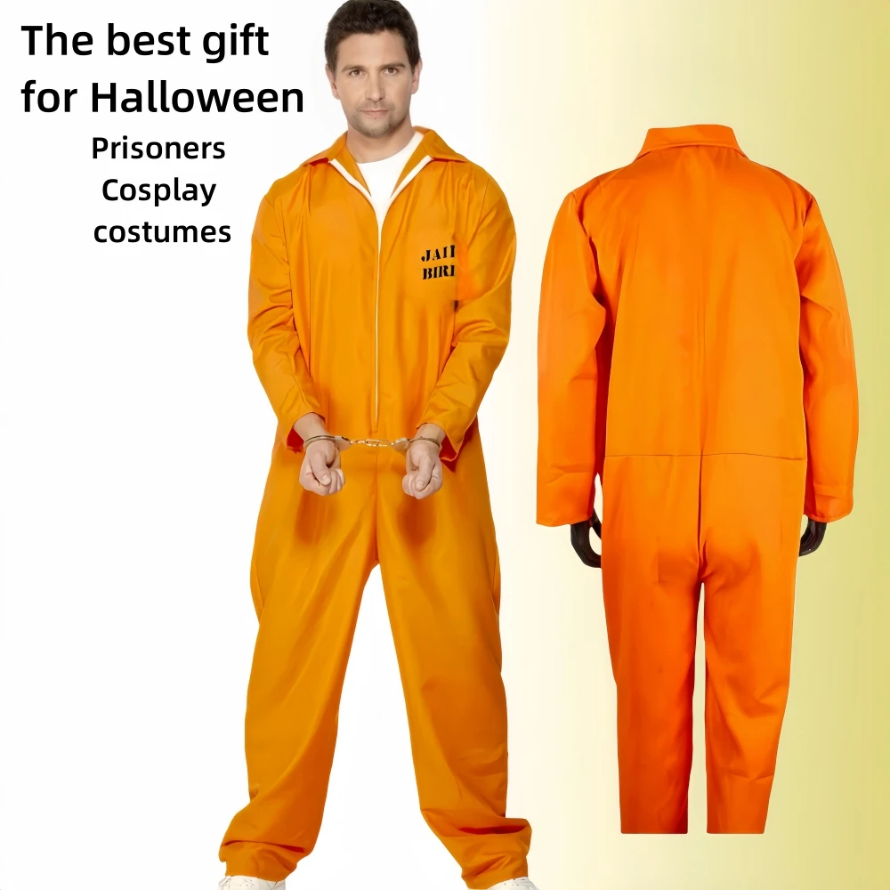 

Top Selling Jumpsuit Adult Orange Prison Uniform Halloween Party Dress Up Prop Prisoner Uniform Cosplay Costume Pants Man Prop