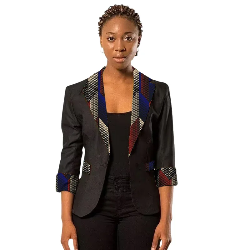 One Piece Women's Suit Jackets Original Design Print Female Black Ankara Blazer African Couture Party 3/4 Sleeve Coat