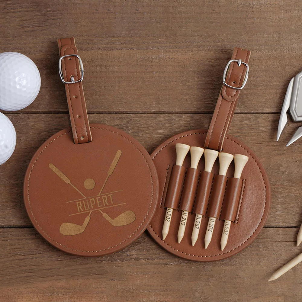 Personalized Leather Golf Tees Bag Groomsmen Dad Man Gifts Custom Engraved Wood Golf Tee Holder Set Wedding Favors Save the Date