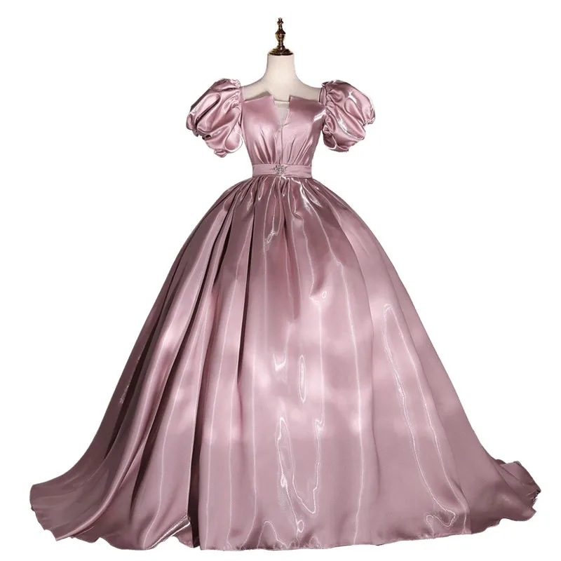 Klassische Satin Quince anera Kleider Puff ärmel V-Ausschnitt Ballkleid einfache Party kleid elegante Abschluss ball formale Vestidos echtes Foto